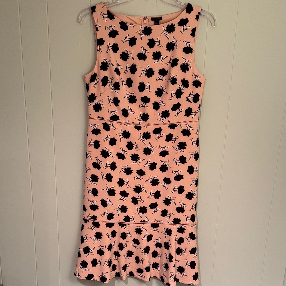 Ann Taylor Peach and Black Floral Midi Dress